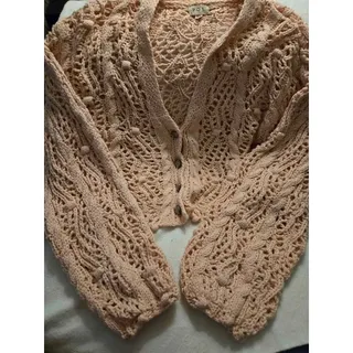 Photo of POL Open Knit Cardigan Sweater Size M Peach