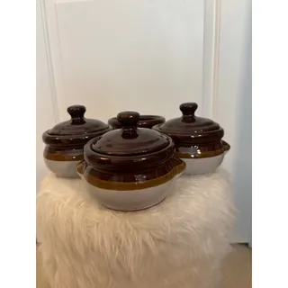 Photo of Set of 4 vintage stoneware French onion soup bowls