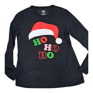Photo of Truhearts HO HO HO Santa Hat Christmas Long Sleeve Tee Shirt Medium Black NWOT