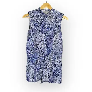 Photo of REBECCA TAYLOR Leo Fever Romper Women's 6 Silk Blue White Leopard Sleeveless
