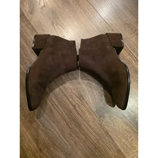 Photo of Donald Pliner Devas Size 6M Dark Brown Suede Studded Block Heel Ankle Boots Zip