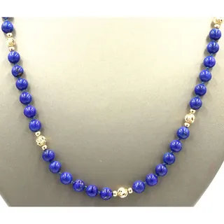 Photo of Lapis Lazuli Bead Necklace w 14K Gold Stations 24” 23g