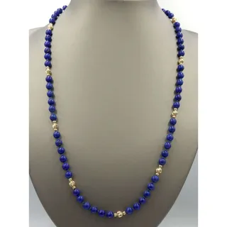 Photo of Lapis Lazuli Bead Necklace w 14K Gold Stations 24” 23g