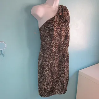 Photo of Avec Les Filles Large One Shoulder Mini Dress Black Leopard Cocktail Party Night Out