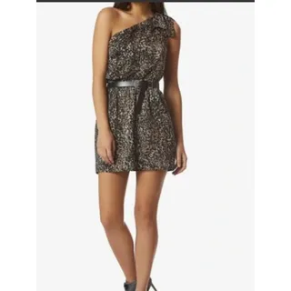 Photo of Avec Les Filles Large One Shoulder Mini Dress Black Leopard Cocktail Party Night Out