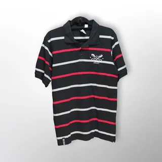 Photo of LRG (Lifted Research Group) Polo Shirt Men L Black/Red Striped Short Sleeve