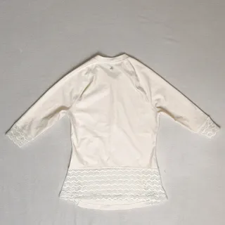 Photo of prAna Brigitte White Crochet Rash Guard Sun Top Womens Small 3/4 Sleeve