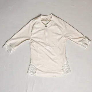 Photo of prAna Brigitte White Crochet Rash Guard Sun Top Womens Small 3/4 Sleeve