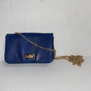 Photo of Women's Blue Black Snakeskin Faux Leather Gold-Chain Strap Purse Shoulder Bag