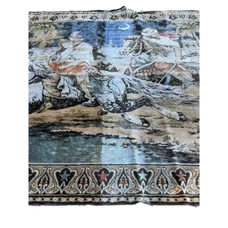 Photo of 1960s Turkish Velvet Tapestry Ottoman Horse Riders Distressed vintage