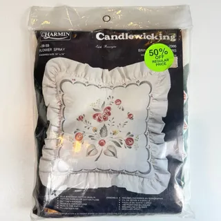Photo of Vintage Charmin Flower Spray Candlewicking Pillow Kit 08-59 NOS 14x14