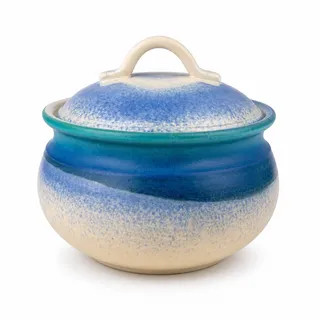 Photo of Vintage Studio Pottery Lidded Vessel Blue Teal Glaze Art Pottery 6”