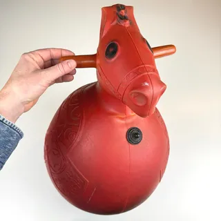 Photo of Vintage 1969 Hoppity Horse inflatable bounce toy red rubber hippity hop