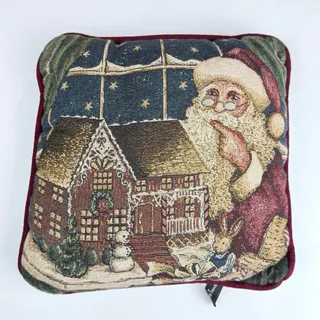 Photo of 12x12 vintage Christmas Santa tapestry pillow cozy cottage holiday decor 90s