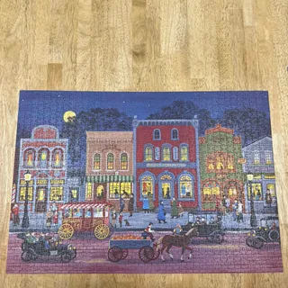 Photo of 1000 piece puzzle Lang Mary Singleton folk art complete vintage style town scene