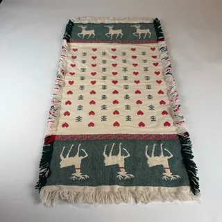 Photo of Vintage Christmas table runner 18x35 reindeer hearts fringe holiday