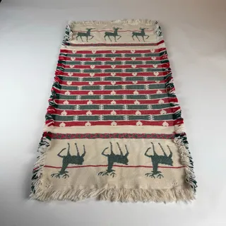 Photo of Vintage Christmas table runner 18x35 reindeer hearts fringe holiday