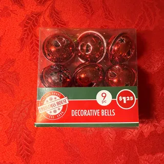Photo of 9 piece decorative bell ornaments and jingle bell red velvet bow