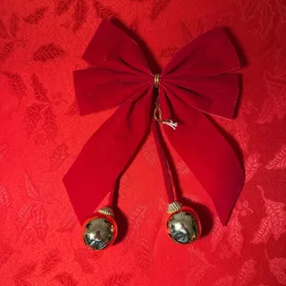 Photo of 9 piece decorative bell ornaments and jingle bell red velvet bow