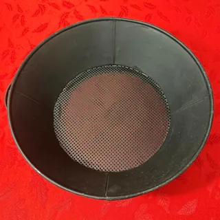 Photo of Vintage perforated metal strainer bowl 12.5 inch diameter black utility basin