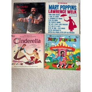 Photo of Set of 8 vintage vinyls -fiddler on the roof, Cinderella, Mary Poppins x2, Goldi