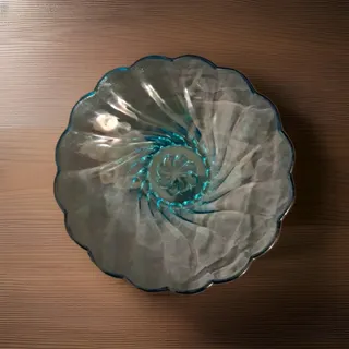 Photo of Vtg Murano Fornace Ferro Art Glass Shell Bowl Platter Teal Aqua Spiral 10”