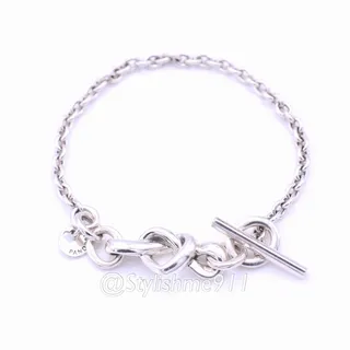 Photo of Authentic PANDORA Knotted Hearts T-Bar Bracelet