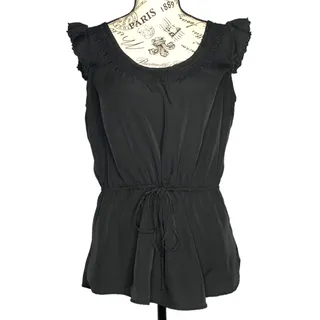 Photo of Old Navy (M) Cap Flutter Sleeve Embroidery Detail Waist Tie Round Neck Blouse