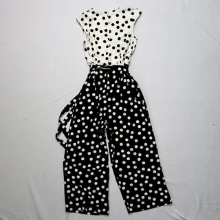 Photo of SLNY Polka Dot Wide-Leg Jumpsuit White Black Womens Size 8 Sleeveless