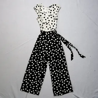 Photo of SLNY Polka Dot Wide-Leg Jumpsuit White Black Womens Size 8 Sleeveless