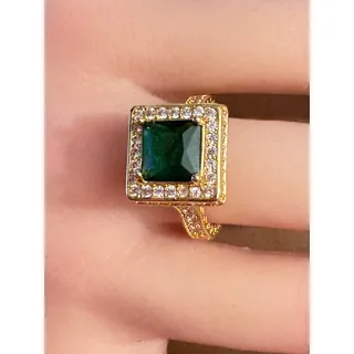 Photo of NIB Green Square Stone Rhinestone Ring Size 8.25