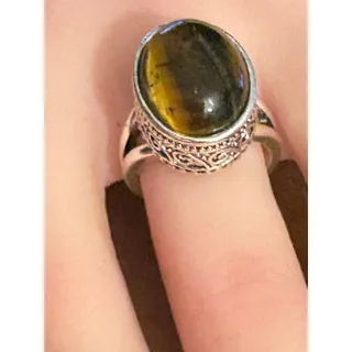 Photo of NIB Tiger’s Eye Silver Tone Statement Ring Size 6
