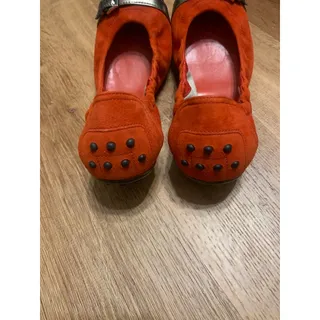 Photo of Tod's Red and Black Suede Patent Toe Ballet Flats