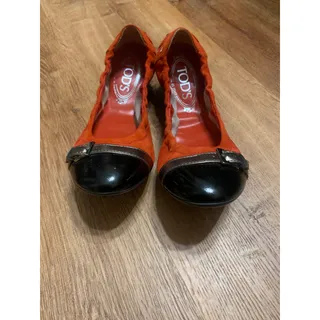Photo of Tod's Red and Black Suede Patent Toe Ballet Flats