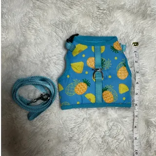 Photo of Large (16-25 Ibs) Dog Harness with matching Leash. Blue and Pineapples. 
