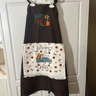 Photo of Custom Made Kitchen Apron With Embroidery & Removable Towel Washable Happy Fall