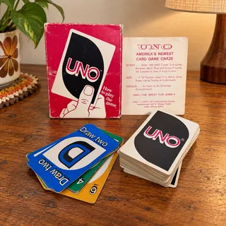 Photo of Vintage 1973 UNO Card Game International Games Complete 108 Cards Rules Box