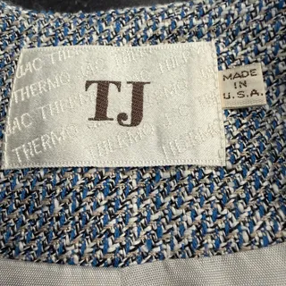 Photo of Vintage 90s Silk Rayon Tweed Blazer Womens 8 Blue Tan Fleck Tailored USA