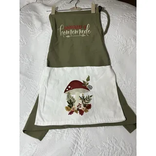 Photo of Custom Made Kitchen Apron With Embroidery Removable Towel Washable Boho Mushroom