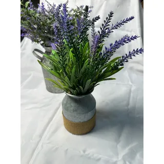 Photo of 2 Pc Galvanized Milk Can Vase Faux Lavender Floral Farmhouse Decor Set