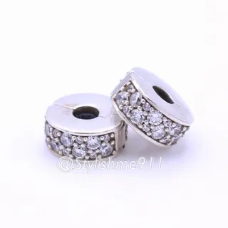 Photo of Two- Authentic PANDORA Clear Shining Elegance Clip with Silicone Core