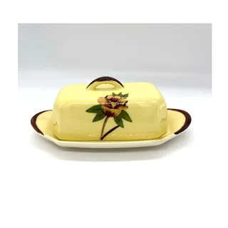 Photo of Vintage MCM Weil Ware Yellow Rose California Butter Dish Mid Century