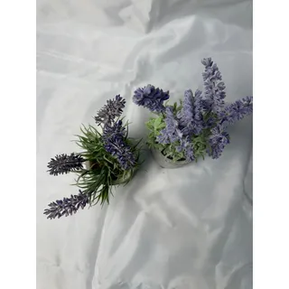 Photo of 2 Pc Faux Lavender Plants Purple Flowers Gray Cement Pots Farmhouse Decor