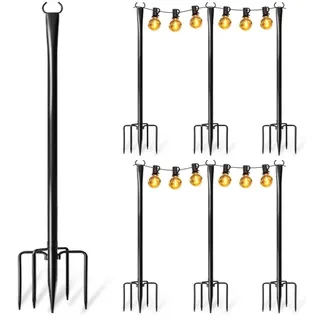 Photo of 6 Pack Outdoor String Light Poles Heavy Duty Metal Fork Base Adjustable Black