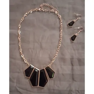 Photo of Vintage House of Harlow Style Black Geometric Bib Statement Necklace Gold Tone