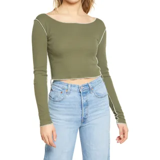 Photo of Bp. Cover Stitch Thermal Knit Crop T-Shirt, Size L