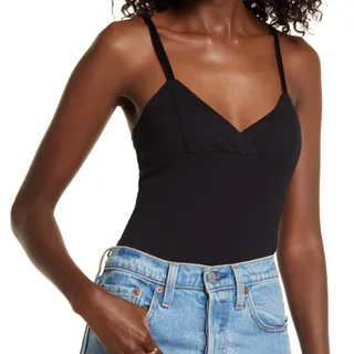 Photo of Open Edit V-Neck Cotton Blend Camisole in Black, Size S