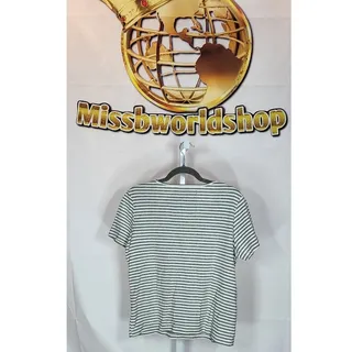 Photo of Onque Casuals Grey White Striped Rhinestone Neck Tee Shirt Size XL
