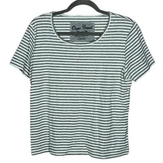 Photo of Onque Casuals Grey White Striped Rhinestone Neck Tee Shirt Size XL