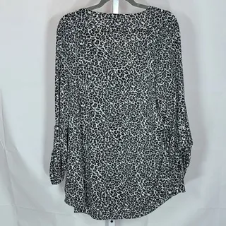 Photo of Jones New York Leopard Animal Print Blouse Black White Grey Pullover Size XL